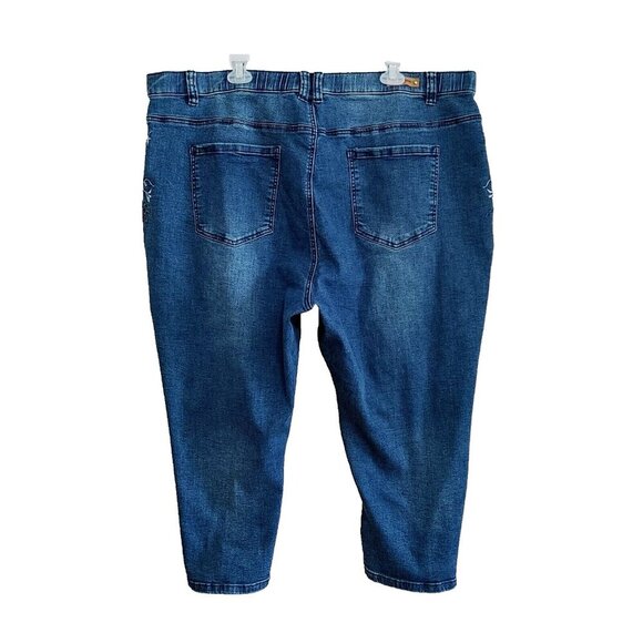 Simon Chang Cropped Jeans Women's Plus Size 24 Floral embroidered sides - Picture 3 of 4